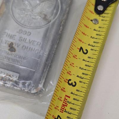 Sunshine Mining Vintage Silver Bar, 10 Troy Ounces, Fine Silver, .999