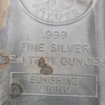 Sunshine Mining Vintage Silver Bar, 10 Troy Ounces, Fine Silver, .999