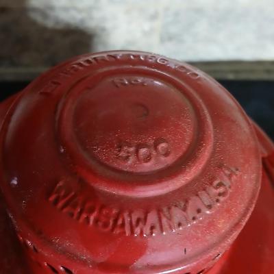 Red lantern marked Warsaw N.Y. U.S.A. Embury MFG. CO. No 500 lantern Stolen from Public Service Co. Colo.