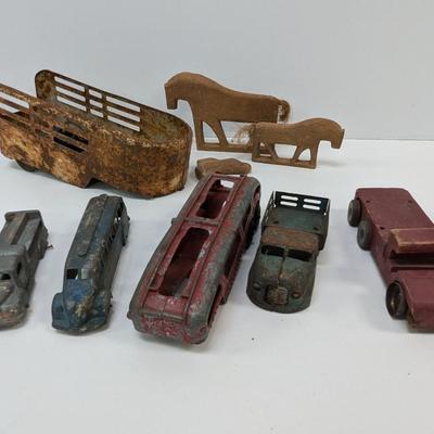 Metal & Wood Antique Automotive Vehicles & Farm Animals