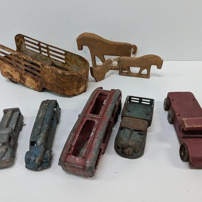 Metal & Wood Antique Automotive Vehicles & Farm Animals