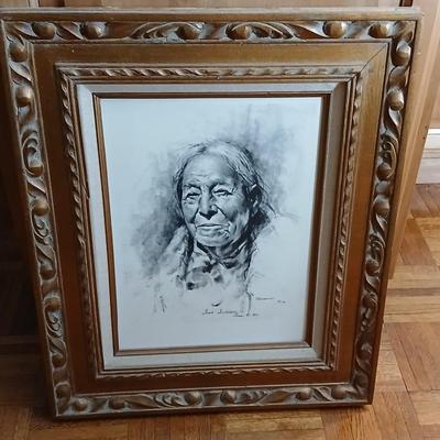 Framed artwork " Taus Indian" Taus N.M. by Dee Toscano ©1973