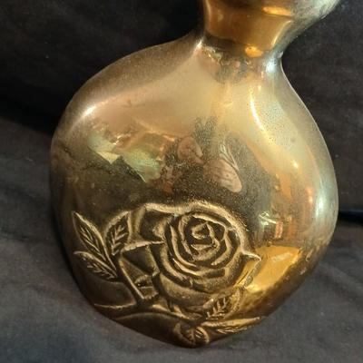 Vintage Cast Brass Vase with Roses made in Korea, FIGI heart shaped dish, and a wall shelf with roses