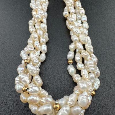 Pearl Beaded Necklace 14k Gold Clasp
