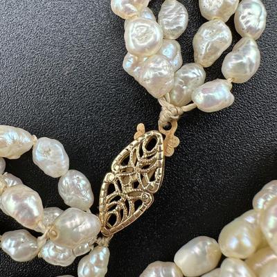Pearl Beaded Necklace 14k Gold Clasp