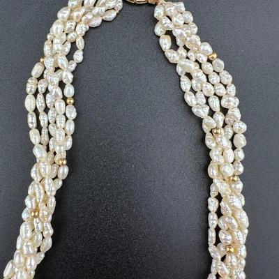 Pearl Beaded Necklace 14k Gold Clasp