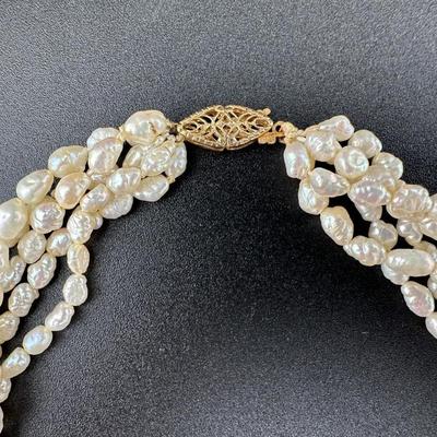 Pearl Beaded Necklace 14k Gold Clasp