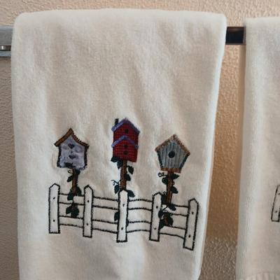 Birdhouse themed hand Towels Birdhouse Kleenex box and towel holder