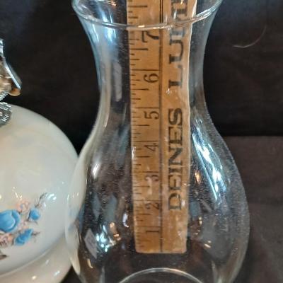 Vintage Lamplight Farms Ivory Glass Oil Lamp Blue Floral Victoria Rose