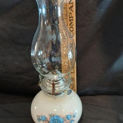 Vintage Lamplight Farms Ivory Glass Oil Lamp Blue Floral Victoria Rose