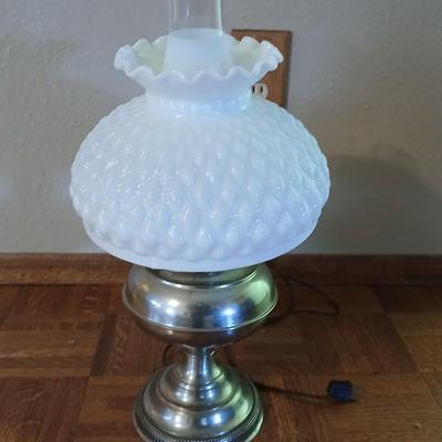 Vintage Rayo oil Lamp converted to electric lamp with diamond pattern milk glass shade