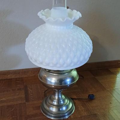 Vintage Rayo oil Lamp converted to electric lamp with diamond pattern milk glass shade