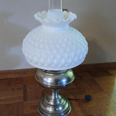 Vintage Rayo oil Lamp converted to electric lamp with diamond pattern milk glass shade