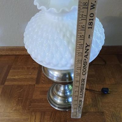 Vintage Rayo oil Lamp converted to electric lamp with diamond pattern milk glass shade