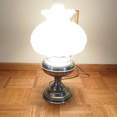 Vintage Rayo oil Lamp converted to electric lamp with diamond pattern milk glass shade