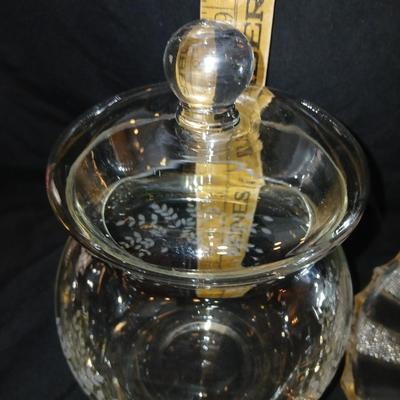 Jeannette Dewdrop serving tray Anchor hocking fruit bowl and decorative glass canister / jar with lid