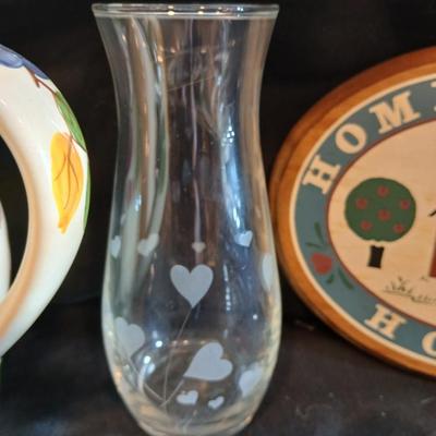 Gibson serving platter, Pitcher with fruit print, small kitchen items salt & pepper and more