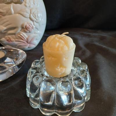Beautiful and heavy Lead crystal cross with vases, and candle holders