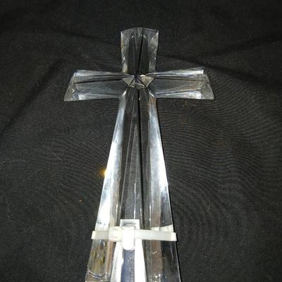 Beautiful and heavy Lead crystal cross with vases, and candle holders