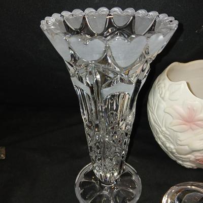 Beautiful and heavy Lead crystal cross with vases, and candle holders