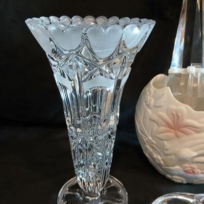 Beautiful and heavy Lead crystal cross with vases, and candle holders