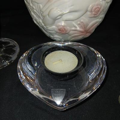 Beautiful and heavy Lead crystal cross with vases, and candle holders