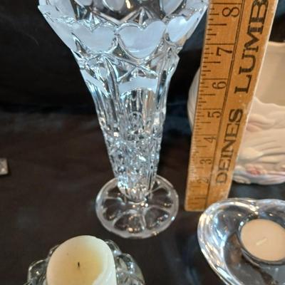 Beautiful and heavy Lead crystal cross with vases, and candle holders