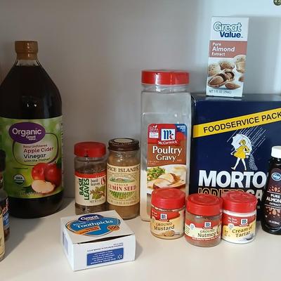 A few groceries -mostly used spices - salt - extract and apple cider vinegar