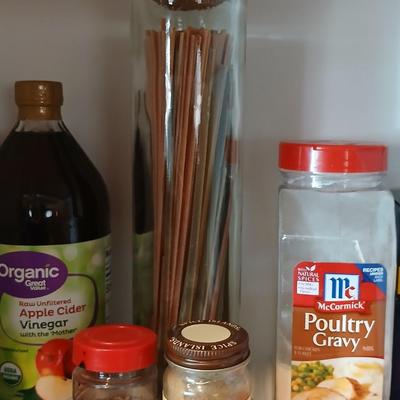A few groceries -mostly used spices - salt - extract and apple cider vinegar