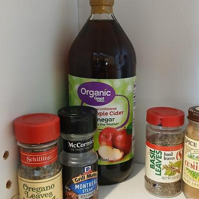 A few groceries -mostly used spices - salt - extract and apple cider vinegar