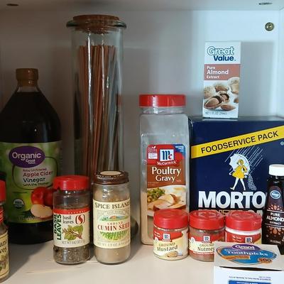 A few groceries -mostly used spices - salt - extract and apple cider vinegar