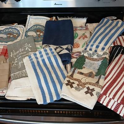 Kitchen hand towels, linens, dish cloths, and hot pads
