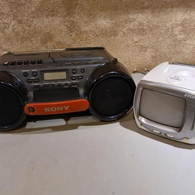 Sony Sports boombox with small Sylvania television