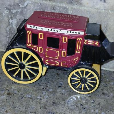 Wells Fargo cast Iron bank with wagon wheel mirror