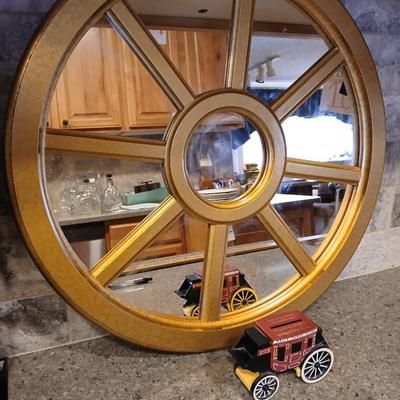 Wells Fargo cast Iron bank with wagon wheel mirror