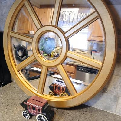 Wells Fargo cast Iron bank with wagon wheel mirror