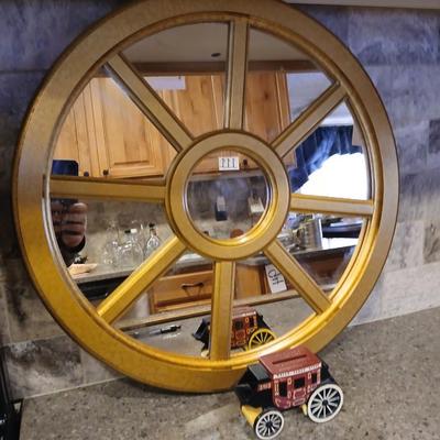 Wells Fargo cast Iron bank with wagon wheel mirror