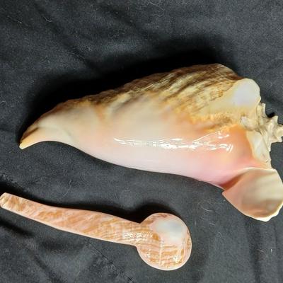 Seashell dish with spoon, dancing dolphins and a wooden Eagle