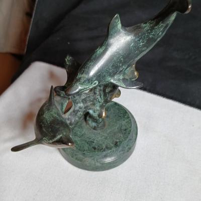 Seashell dish with spoon, dancing dolphins and a wooden Eagle