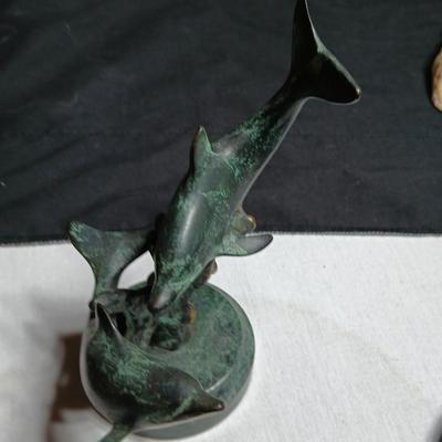 Seashell dish with spoon, dancing dolphins and a wooden Eagle