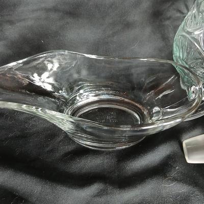 Kitchen glassware Princess house sugar & cream dishes, decanter with stoppers, and a gravy boat
