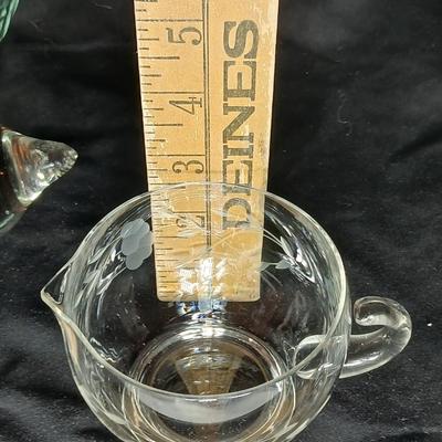 Kitchen glassware Princess house sugar & cream dishes, decanter with stoppers, and a gravy boat