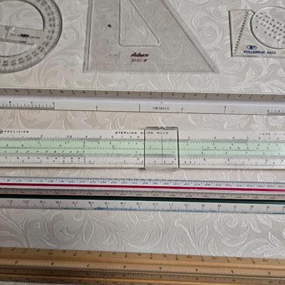 Slide Ruler, Drafting Triangles, 3 Sided Triangle Rulers, & More