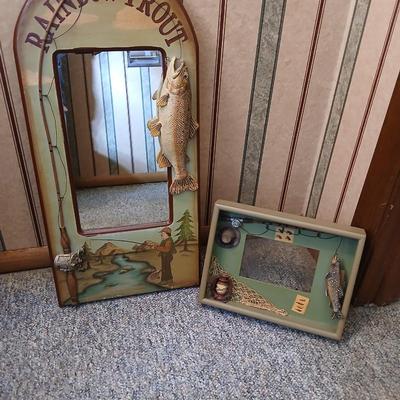 Rainbow trout wall mirror and a fish themed picture frame