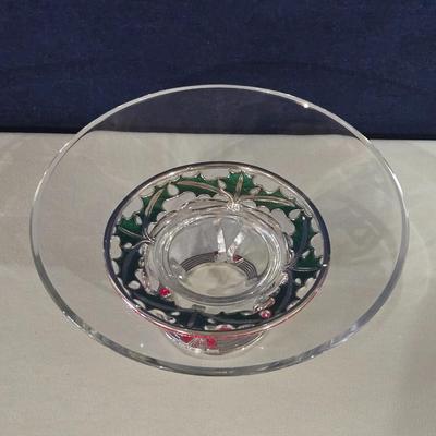 Swarovski Glass Bowl and Enamel Metal Stand