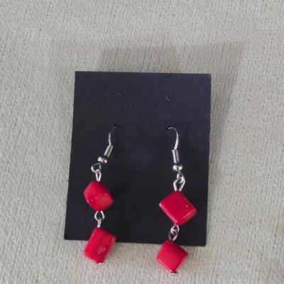 Red Glass Bead Necklace & Earrings Set