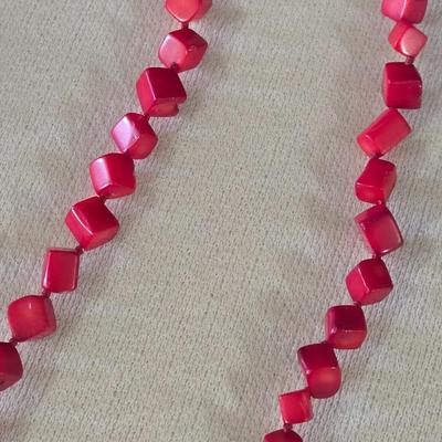 Red Glass Bead Necklace & Earrings Set