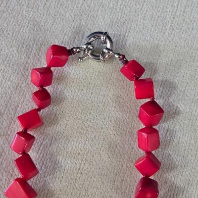 Red Glass Bead Necklace & Earrings Set
