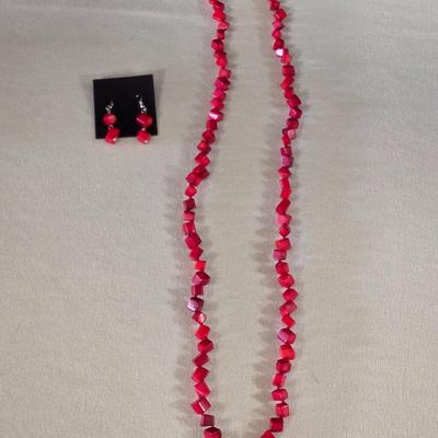 Red Glass Bead Necklace & Earrings Set