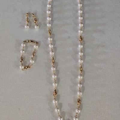 Gold Tone & Faux Pearl Set & Gold Tone Necklace